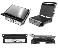 TZS First Austria Tischgrill, Elektrogrill f&uuml;r den Tischgebrauch, Grillplatte f&uuml;r Fleisch & Gem&uuml;se, 180 &deg;&Ouml;ffnung, Kontaktgrill mit Antihaftbeschichtung, in Schwarz/Edelstahl, 900 W