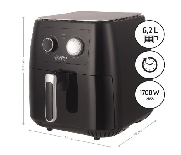 TZS First Austria Elektro-Fritteuse mit 6,2 L Edelstahl-Entfettungskorb, 60-Minuten-Timer, 200 &deg; Maximaltemperatur f&uuml;r Pommes frites, Frittiertes, H&auml;hnchen