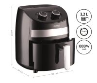 TZS First Austria Hei&szlig;luftfritteuse 3,2 L, Antihaft-Edelstahlkorb, Airfryer,1000W, 30-Minuten-Timer, analoger Drehregler, schwarz, ohne Fett