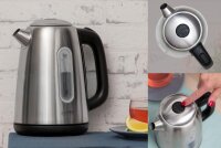 TZS First Austria Edelstahl Wasserkocher, 1,7 L, in Schwarz/Edelstahl, 2200 W, 360 Grad Abstellwinkel, integrierter Kalkfilter, Trockenkochschutz, Abschaltautomatik