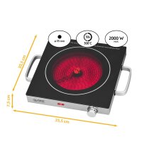 TZS First Austria Kochplatte Doppel elektrisch mit 20cm und 16,5cm Kochfeld, jedes Kochgeschirr geeignet, 300 &deg;C in 30 Sek. | mit Tragegriffe, infrarot Doppelkochplatte | Metallgeh&auml;use, 2800W