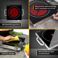 TZS First Austria Kochplatte Doppel elektrisch mit 20cm und 16,5cm Kochfeld, jedes Kochgeschirr geeignet, 300 &deg;C in 30 Sek. | mit Tragegriffe, infrarot Doppelkochplatte | Metallgeh&auml;use, 2800W