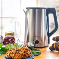 TZS First Austria Edelstahl Wasserkocher 2200W, 1,7 L, Temperatureinstellung 60-100 Grad, Kalkfilter, Doppelwand, Cool-Touch, LED-Display