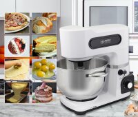 TZS First Austria Professionelle K&uuml;chenmaschine | Teigknetmaschine | 1500 W, 6 L Beh&auml;lter, Edelstahlsch&uuml;ssel mit Griff, 6 Geschwindigkeitsstufen, mit Quirl, Knethaken und Schneebesen, wei&szlig;