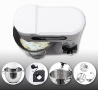 TZS First Austria Professionelle K&uuml;chenmaschine | Teigknetmaschine | 1500 W, 6 L Beh&auml;lter, Edelstahlsch&uuml;ssel mit Griff, 6 Geschwindigkeitsstufen, mit Quirl, Knethaken und Schneebesen, wei&szlig;