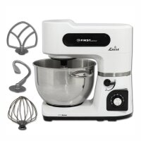 TZS First Austria Professionelle K&uuml;chenmaschine | Teigknetmaschine | 1500 W, 6 L Beh&auml;lter, Edelstahlsch&uuml;ssel mit Griff, 6 Geschwindigkeitsstufen, mit Quirl, Knethaken und Schneebesen, wei&szlig;