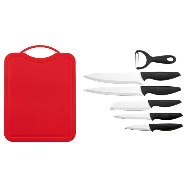GOURMETmaxx Messerset schwarz/rot 7-tlg. inkl. Sparsch&auml;ler & Schneidebrett