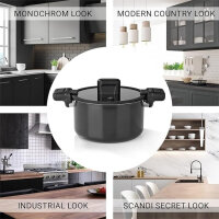 N8WERK Aluguss-Energiespartopf 5,8 L | W&auml;rmeabweisende Griffe, Glasdeckel mit Silikonumrandung | F&uuml;r alle Herdarten geeignet