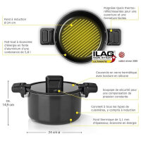N8WERK Aluguss-Energiespartopf 5,8 L | W&auml;rmeabweisende Griffe, Glasdeckel mit Silikonumrandung | F&uuml;r alle Herdarten geeignet