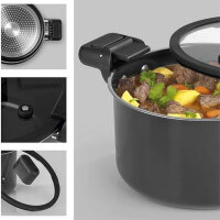 N8WERK Aluguss-Energiespartopf 5,8 L | W&auml;rmeabweisende Griffe, Glasdeckel mit Silikonumrandung | F&uuml;r alle Herdarten geeignet