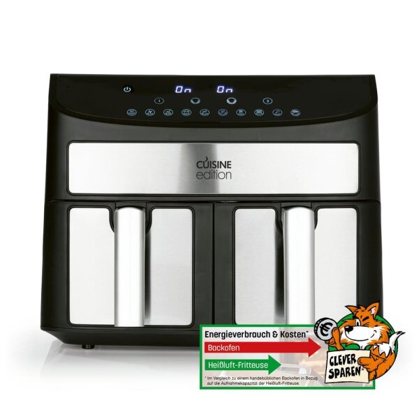 Cuisine Edition Hei&szlig;luft-Fritteuse Zweikammer 7l 2400W Edelstahl/schwarz