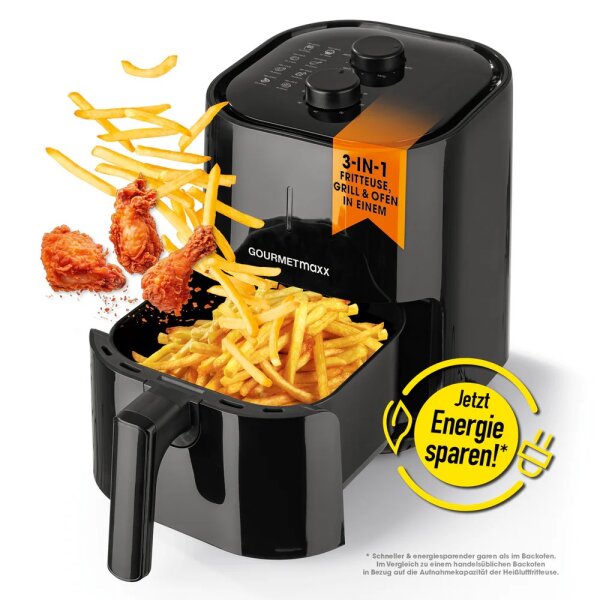 GOURMETmaxx Hei&szlig;luft-Fritteuse Mechanisch 3,6l 1200W schwarz