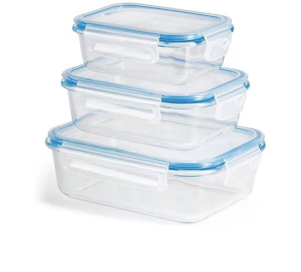 GOURMETmaxx Glas-Frischhaltedosen transparent/blau Klick-it 6-tlg. mit Mikrowellenventil A-Ware